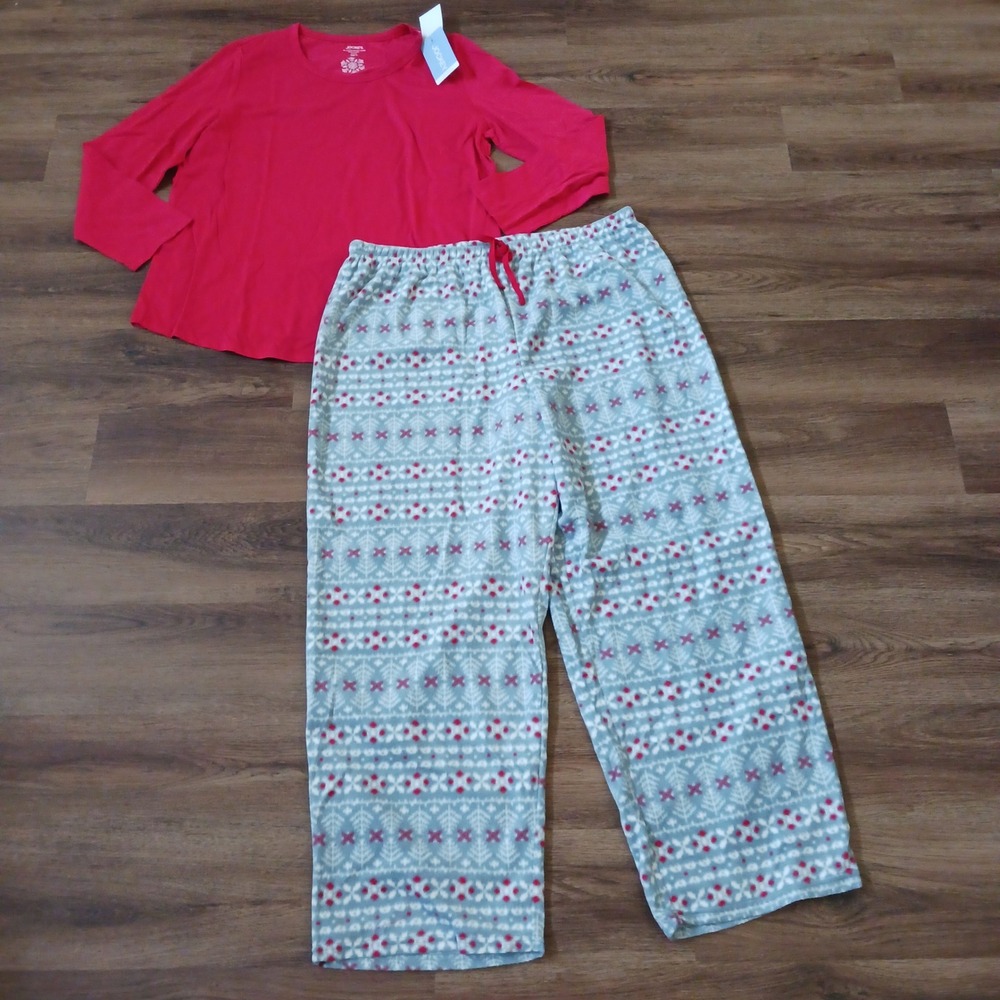 Jockey Women Red Grey Fair Isle Fleece Pajama Set 2PC 1X NWT 3391041X